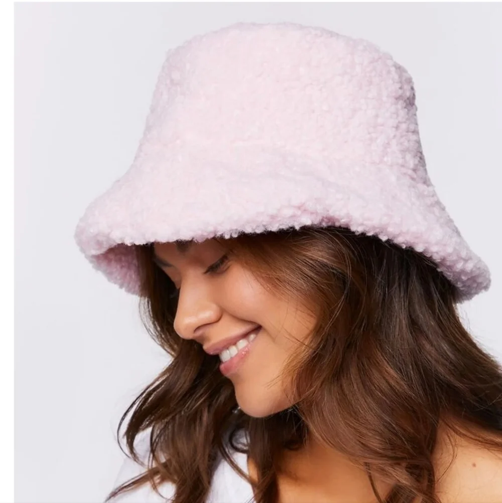 Nwt Pink Faux Fur Bucket Hat
